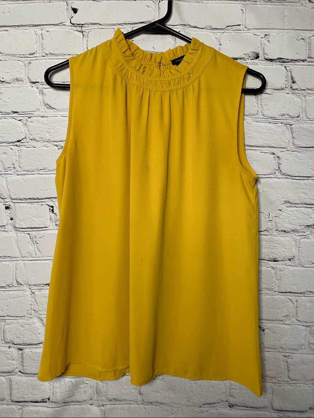 Ann Taylor Mustard Yellow Sleeveless Ruffle-Neck Blouse
